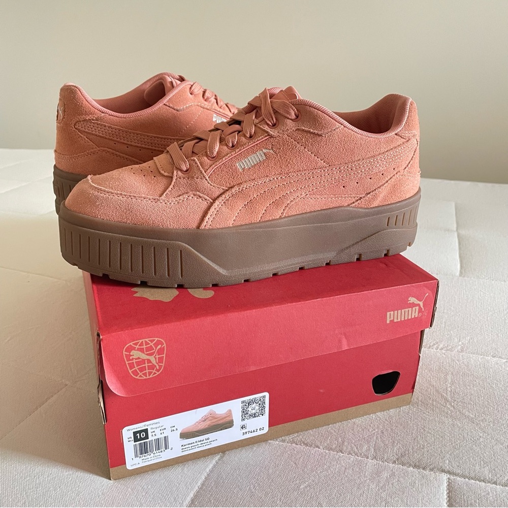 Puma Womens Coral Peach Suede Platform Karmen II Idol Sneakers, Size 10 - Picture 14 of 16